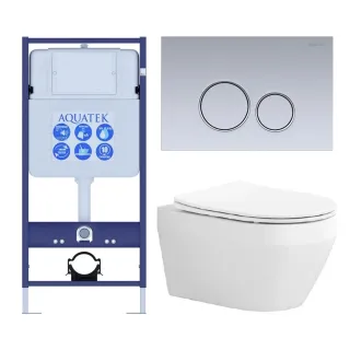 Комплект SET AQUATEK ЛЕЯ cm-019 4в1 унитаз с инсталляцией кнопкой и сиденьем микролифт